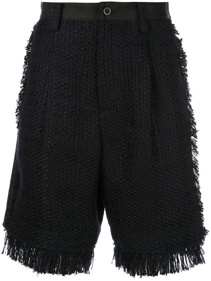 Sacai Frayed Woven Shorts - Blue