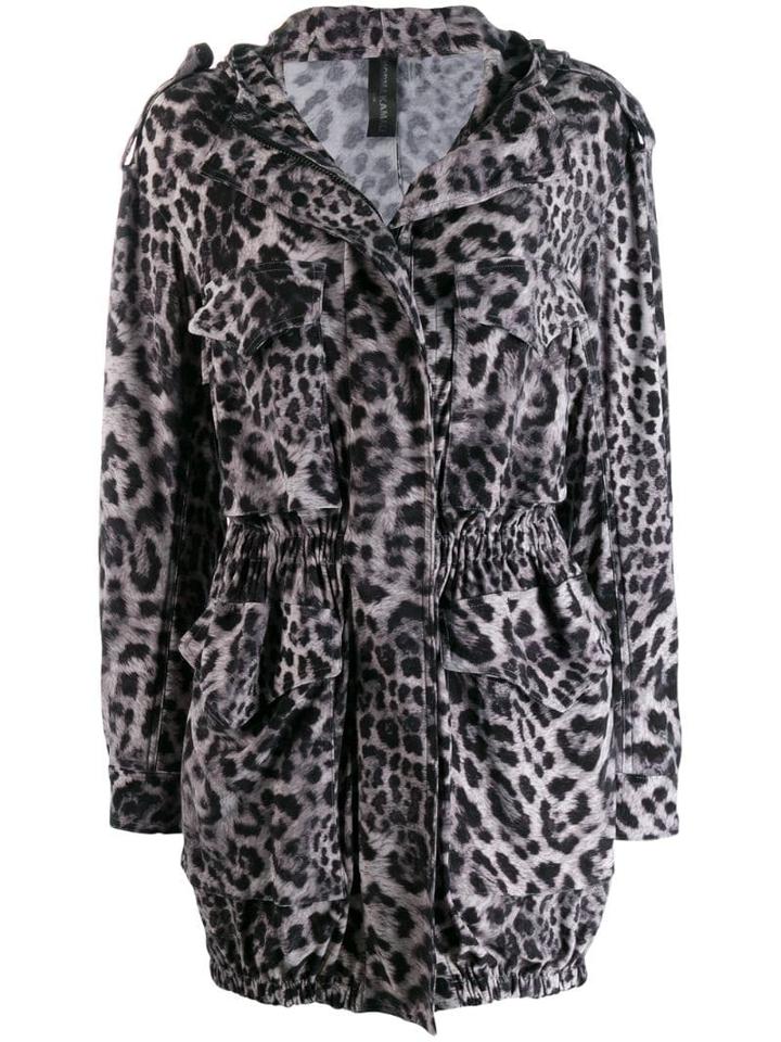 Norma Kamali Leopard Print Hooded Coat - Black