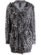 Norma Kamali Leopard Print Hooded Coat - Black