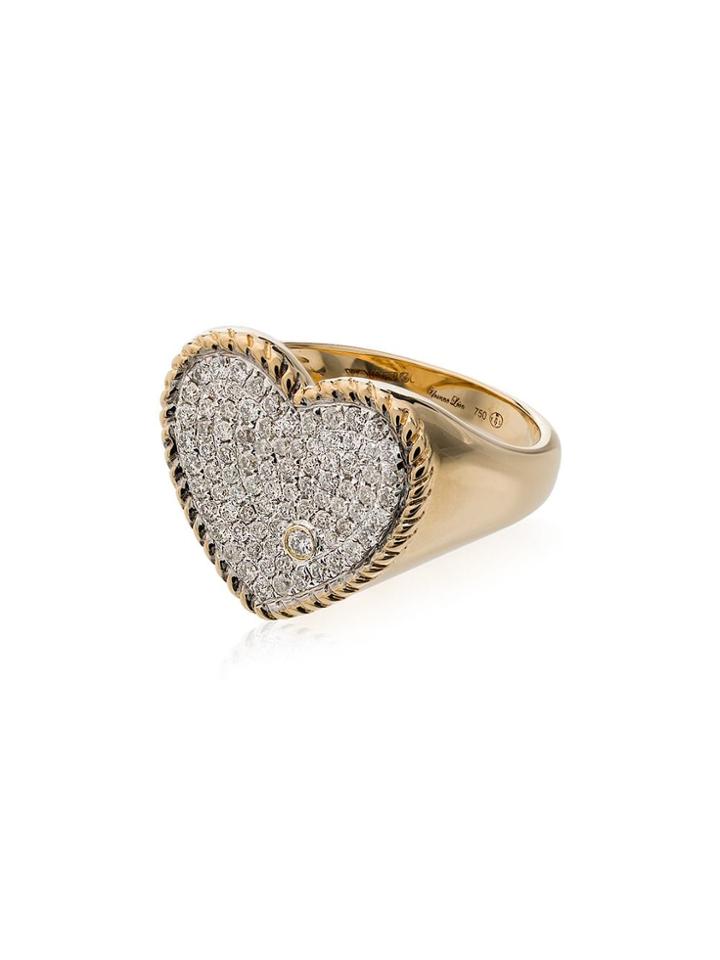 Yvonne Léon 18k Gold And Diamond Pave Heart Ring - Metallic