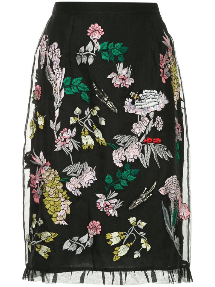 Markus Lupfer Embroidered Tulle Layer Skirt - Black