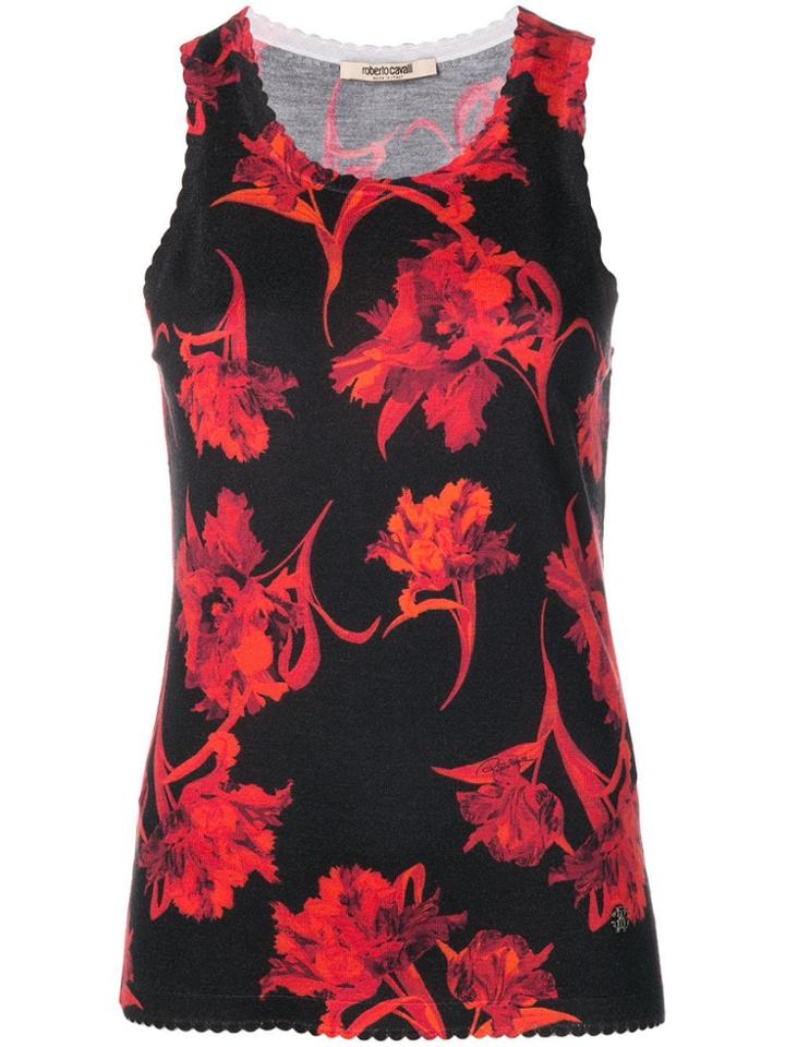 Roberto Cavalli Parrot Tulip Print Top - Black