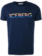 Iceberg Lettering Logo T-shirt, Men's, Size: Large, Blue, Cotton/spandex/elastane