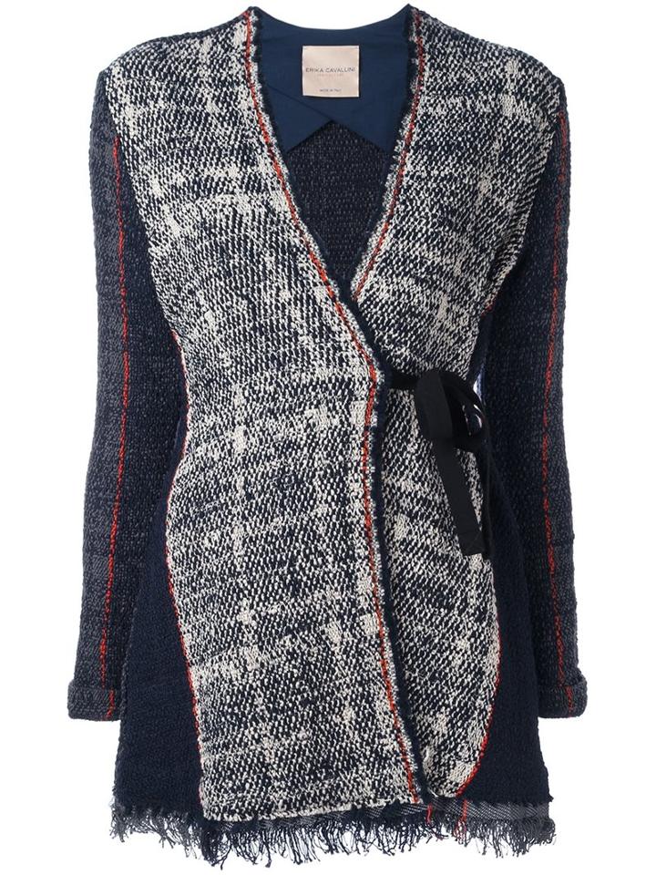 Erika Cavallini Tie Fastening Tweed Jacket, Women's, Size: 44, Blue, Cotton/acrylic/polyamide/virgin Wool