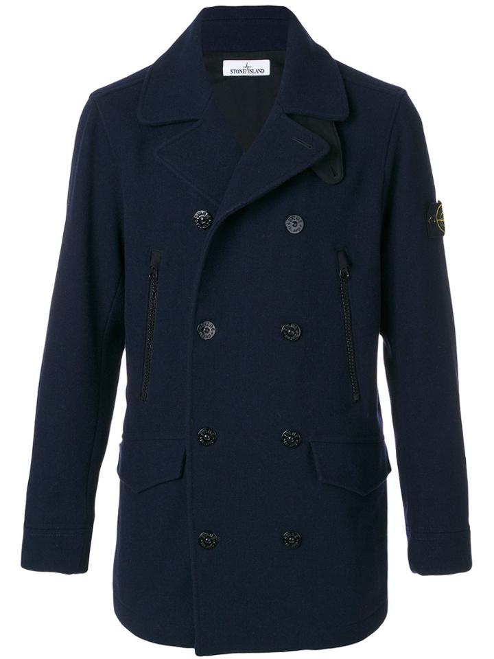 Stone Island Double Breasted Coat - Blue