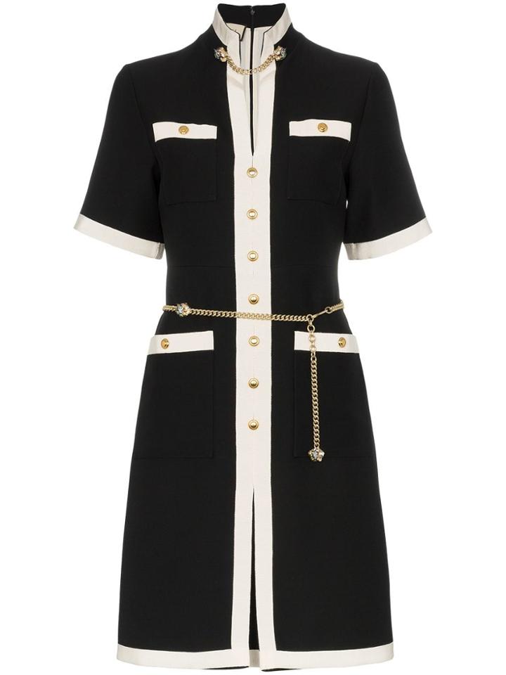 Gucci Button Down Chain Detail Wool Dress - Black