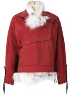 Anthony Vaccarello Lace-up Cuffs Detail Coat, Women's, Size: 36, Red, Acrylic/cupro/cotton/fox Fur