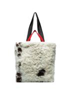 Plan C White And Brown Large Shearling Tote Bag - Neutrals