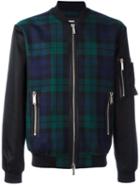 Dsquared2 Tartan Pattern Bomber Jacket, Men's, Size: 48, Black, Cotton/calf Leather/polyamide/wool