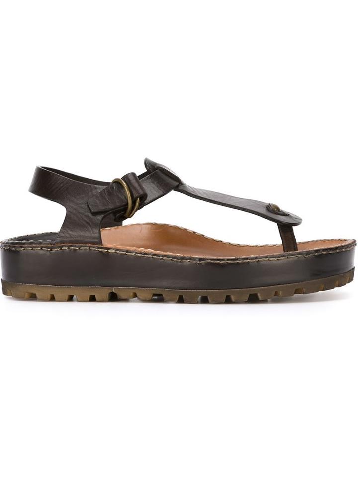 Silvano Sassetti T-bar Sandals, Women's, Size: 41, Brown, Calf Leather/leather/rubber