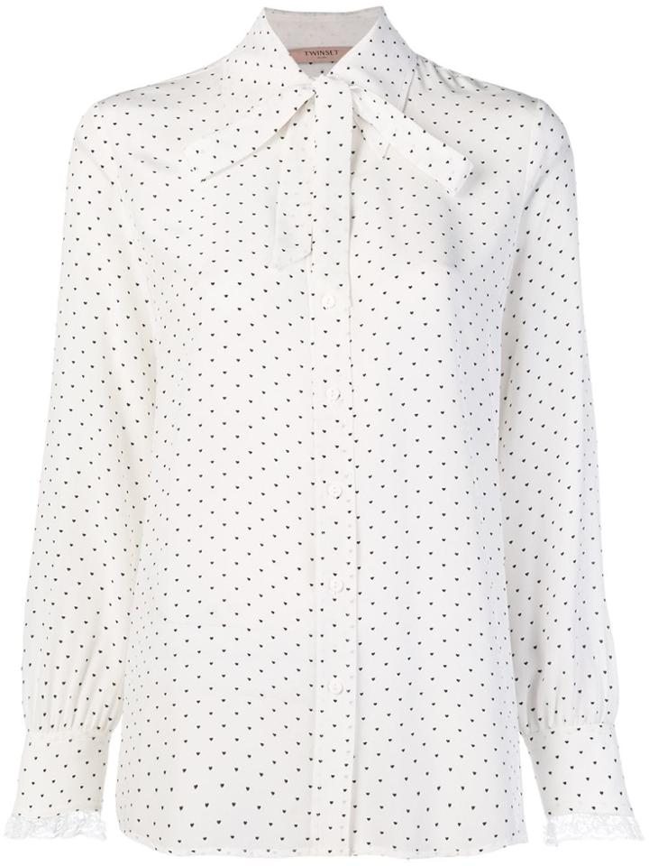 Twin-set Heart Print Pussy Bow Shirt - White