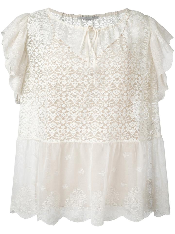 Stella Mccartney Ruffled Short Sleeve Top, Women's, Size: 42, White, Silk/cotton/polyester