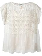 Stella Mccartney Ruffled Short Sleeve Top, Women's, Size: 42, White, Silk/cotton/polyester