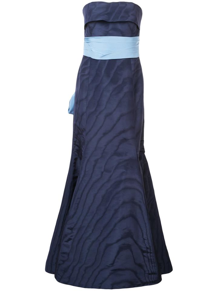 Oscar De La Renta Strapless Cummerbund Sash Gown - Blue