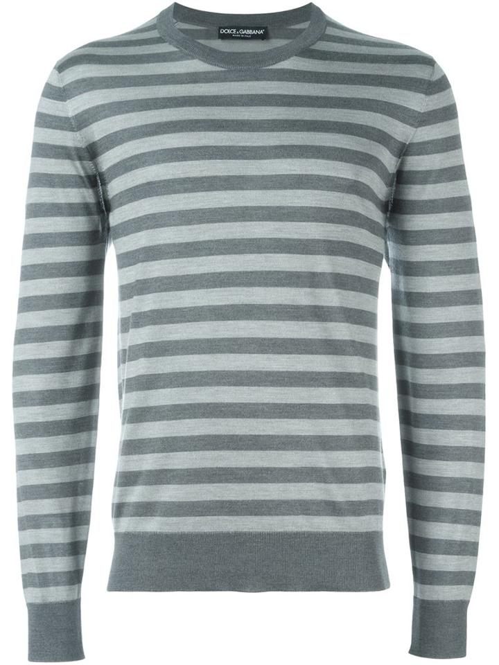 Dolce & Gabbana Fine Knit Striped Jumper, Men's, Size: 46, Grey, Silk