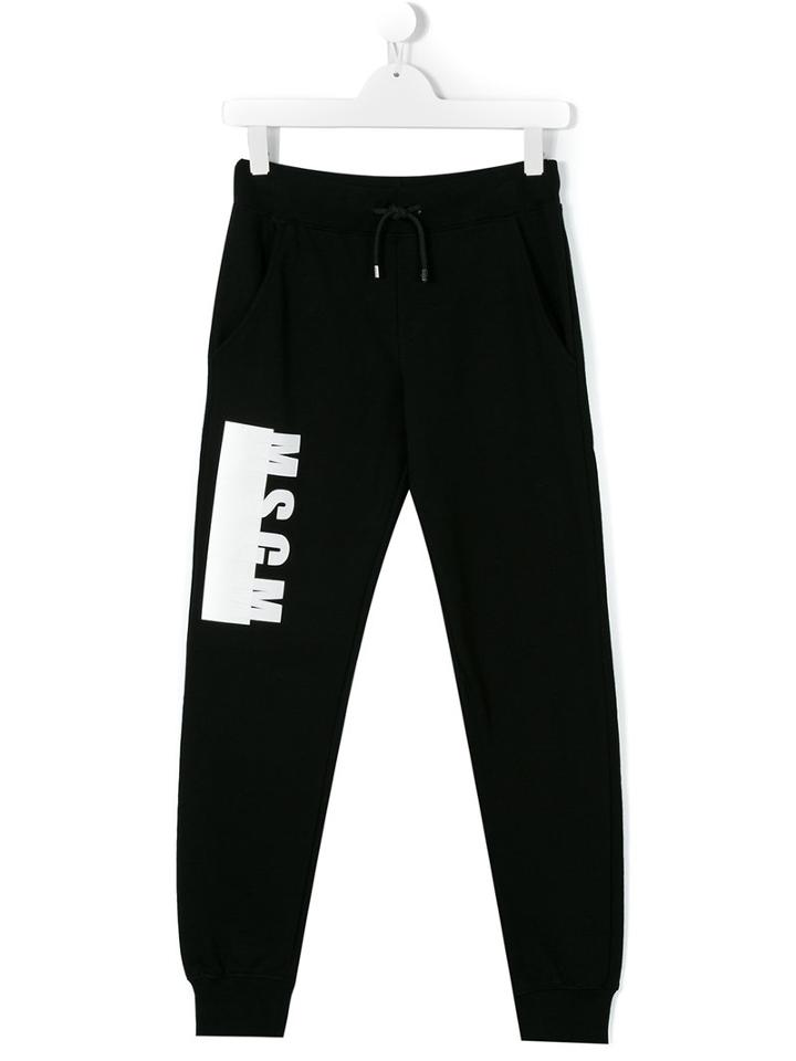 Msgm Kids - Teen Logo Print Track Pants - Kids - Cotton - 14 Yrs, Black