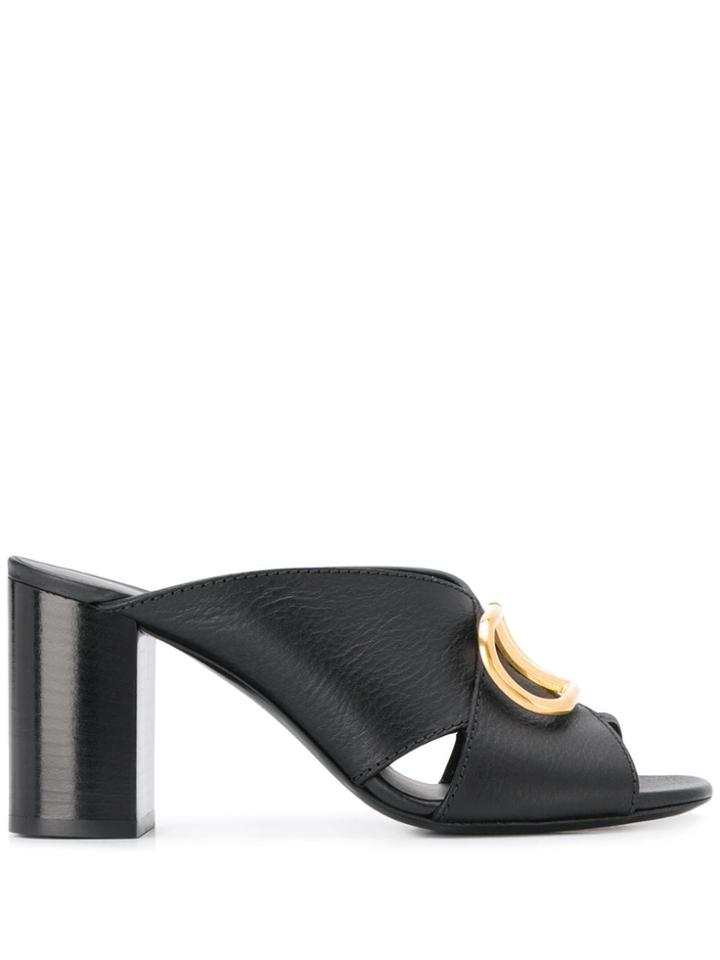 Valentino Logo-embellished Leather Mules - Black