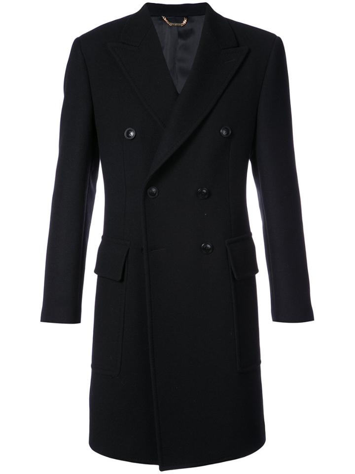 Versace Belted Double Breasted Coat - Black