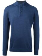 Fay Buttoned Neck Sweater, Men's, Size: 48, Blue, Virgin Wool