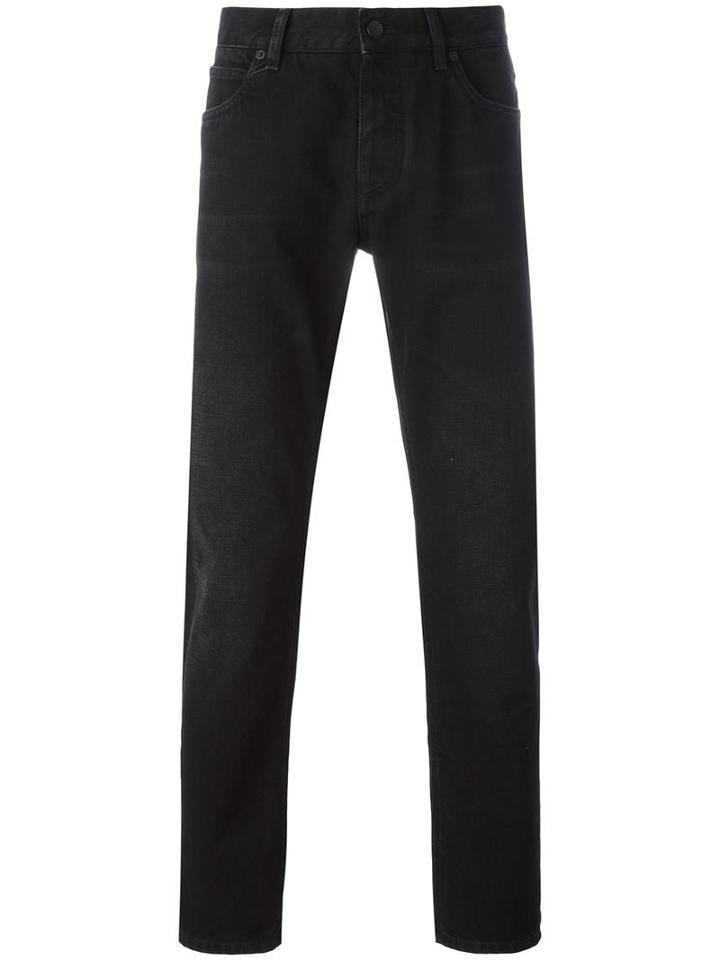 Dolce & Gabbana Straight Leg Jeans, Men's, Size: 44, Black, Cotton/zamac/calf Leather