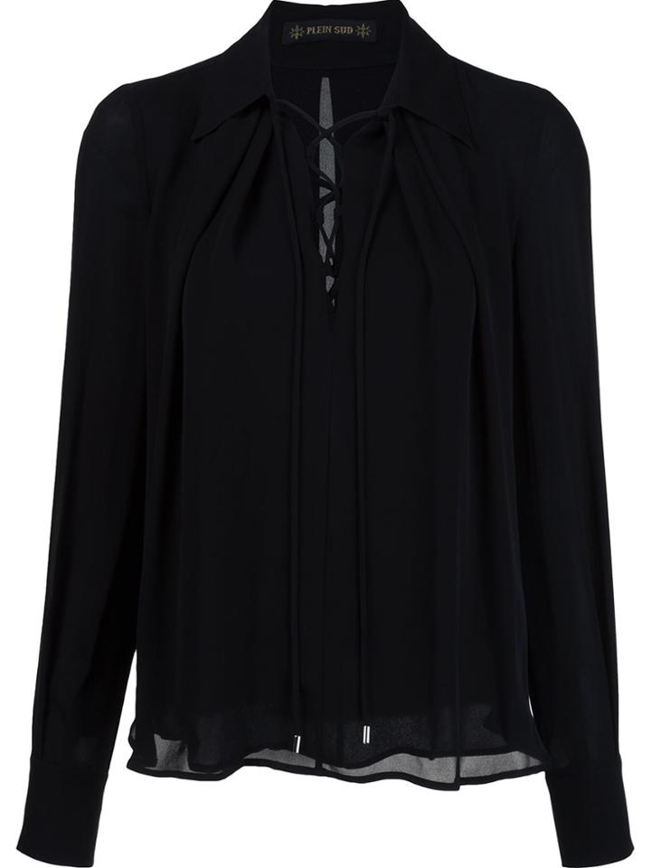 Plein Sud Lace-up Neck Blouse - Black