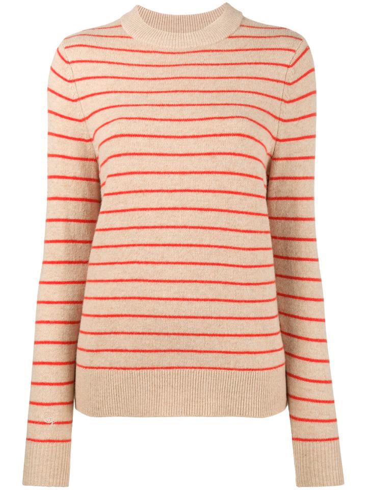 Ganni Mercer Striped Crew Neck Jumper - Nude & Neutrals