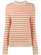 Ganni Mercer Striped Crew Neck Jumper - Nude & Neutrals