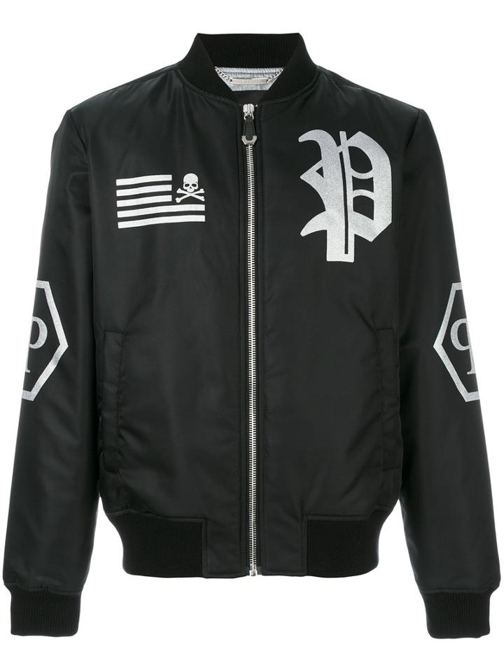 Philipp Plein - Logo Patch Bomber Jacket - Men - Cotton/nylon/polyester/spandex/elastane - Xxl, Black, Cotton/nylon/polyester/spandex/elastane