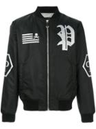 Philipp Plein - Logo Patch Bomber Jacket - Men - Cotton/nylon/polyester/spandex/elastane - Xxl, Black, Cotton/nylon/polyester/spandex/elastane