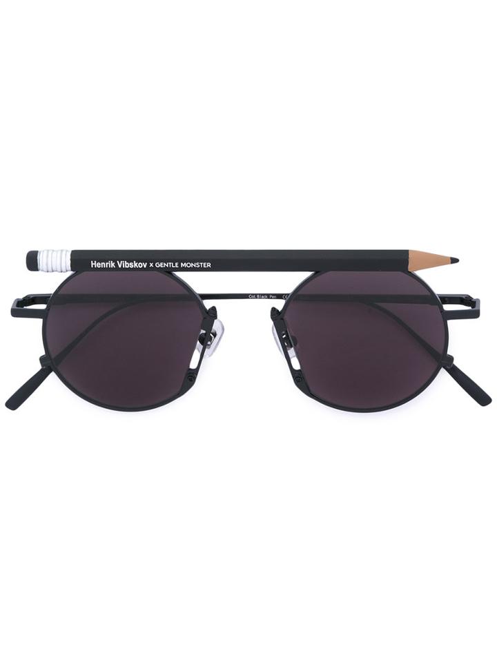 Henrik Vibskov - Pen Motif Round Sunglasses - Unisex - Acetate - One Size, Black, Acetate