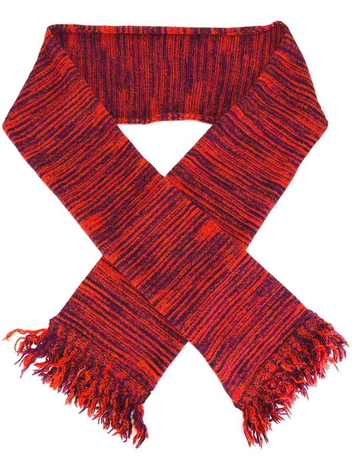 Ymc Striped Frayed Scarf, Men's, Red, Acrylic/polyamide/spandex/elastane/merino