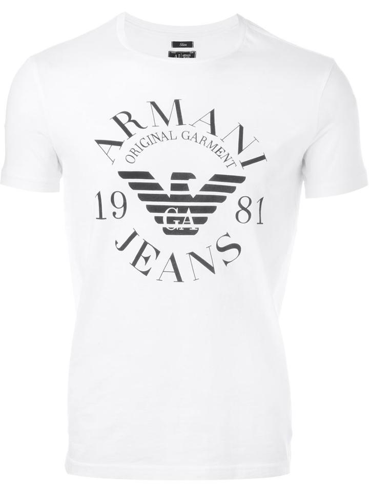 Armani Jeans Logo Print T-shirt, Men's, Size: Xxxl, White, Cotton