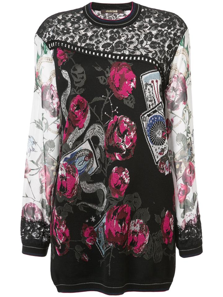 Roberto Cavalli Rose Print Blouse - Black