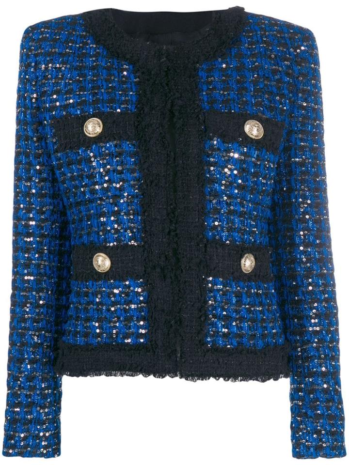 Balmain Sequinned Tweed Suit Jacket - Blue