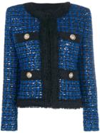 Balmain Sequinned Tweed Suit Jacket - Blue