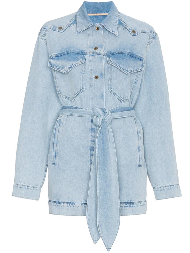 Nanushka Rasta Western Belt Tie Denim Jacket - Blue