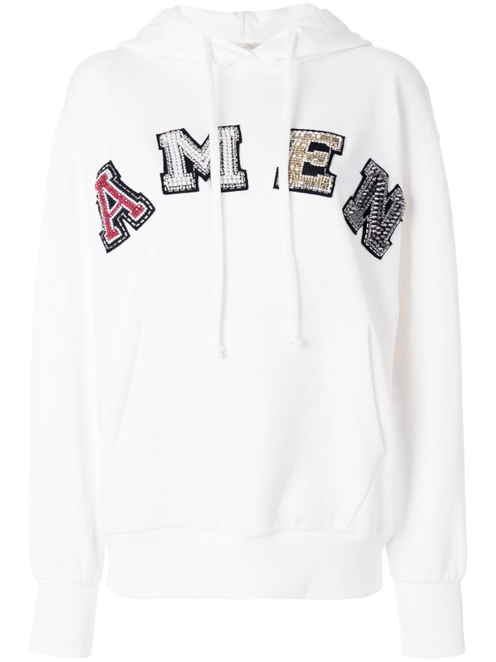 Amen Embellished Logo Hoodie - White