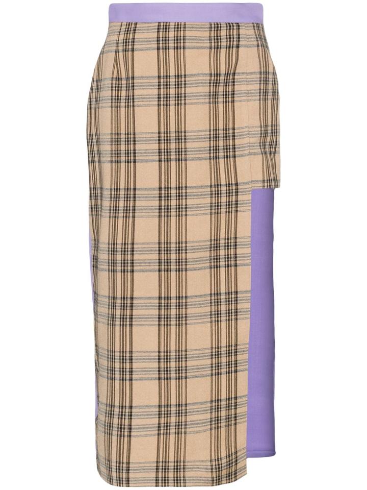 Natasha Zinko Asymmetric Check Midi Skirt - Brown