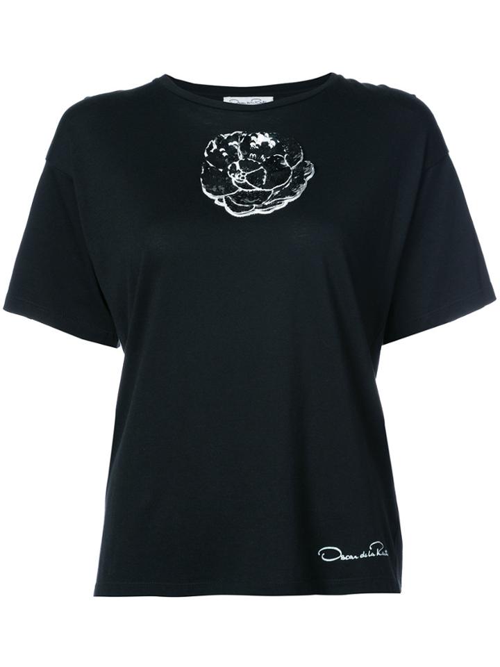 Oscar De La Renta Floral-appliquéd T-shirt - Black