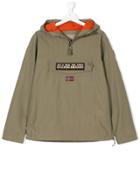 Napapjiri Kids Teen Logo Embroidered Hooded Jacket - Green