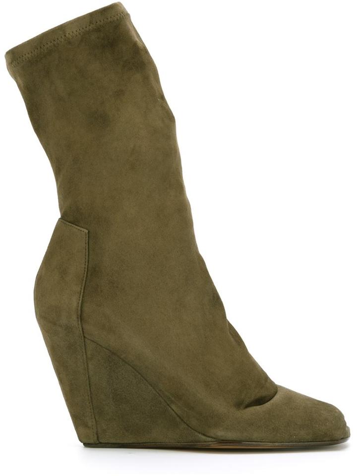 Rick Owens Wedge Booties, Women's, Size: 37.5, Green, Suede/leather/rubber