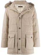 Loro Piana Parka Coat With Fur Trim - Neutrals