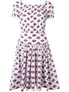 Prada Lip Print Flared Dress, Women's, Size: 44, White, Cotton/spandex/elastane
