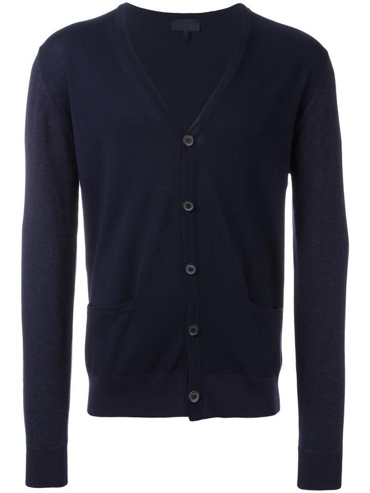 Lanvin Classic V-neck Cardigan, Men's, Size: Small, Blue, Wool