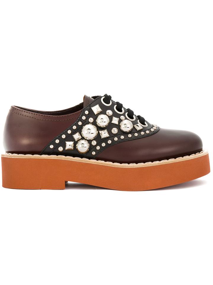 Miu Miu Chunky Embellished Two-tone Derby Shoes - Brown