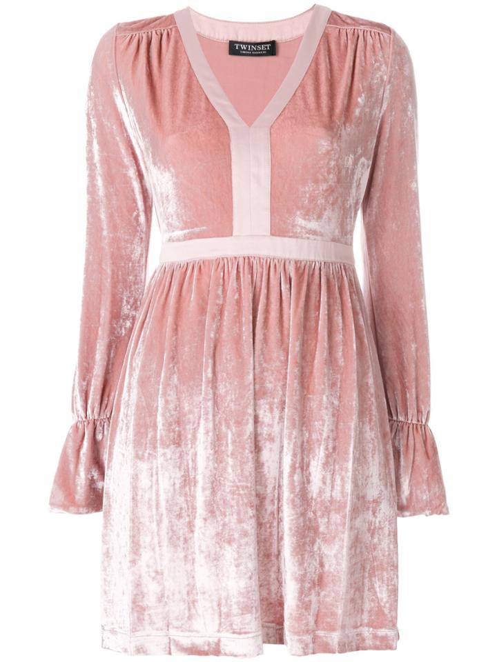 Twin-set Velvet Empire-line Dress - Pink & Purple