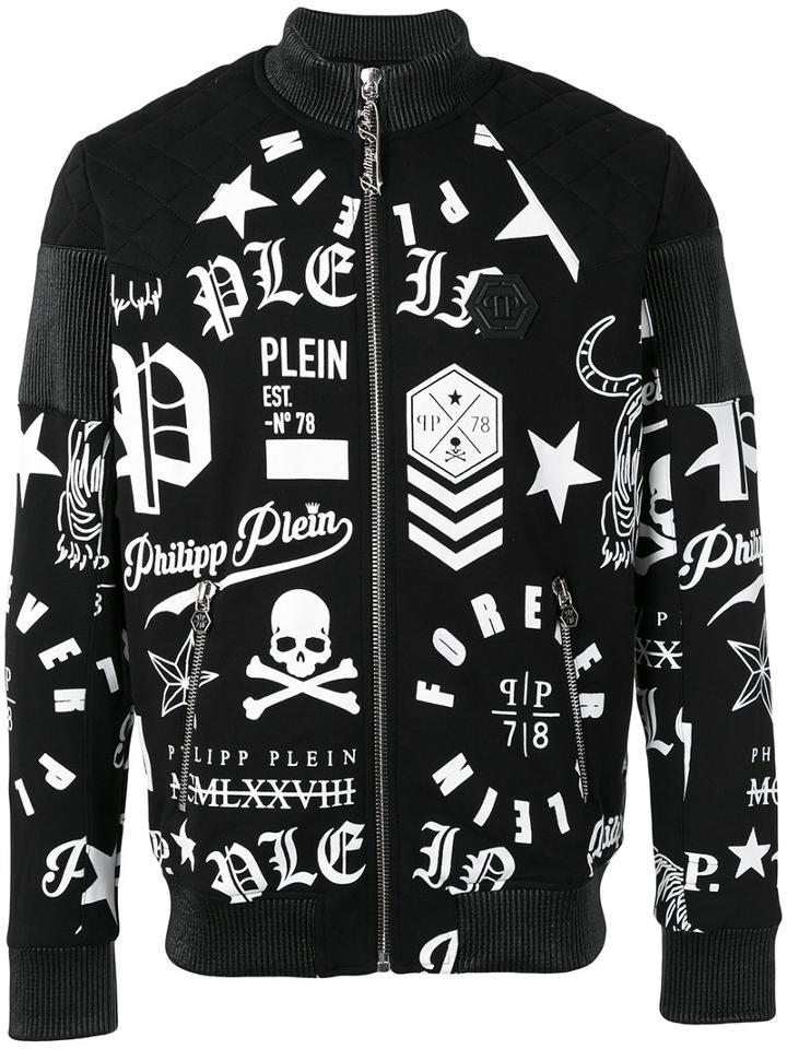 Philipp Plein Red Line Bomber Jacket, Men's, Size: Large, Black, Cotton/polyurethane/polyester
