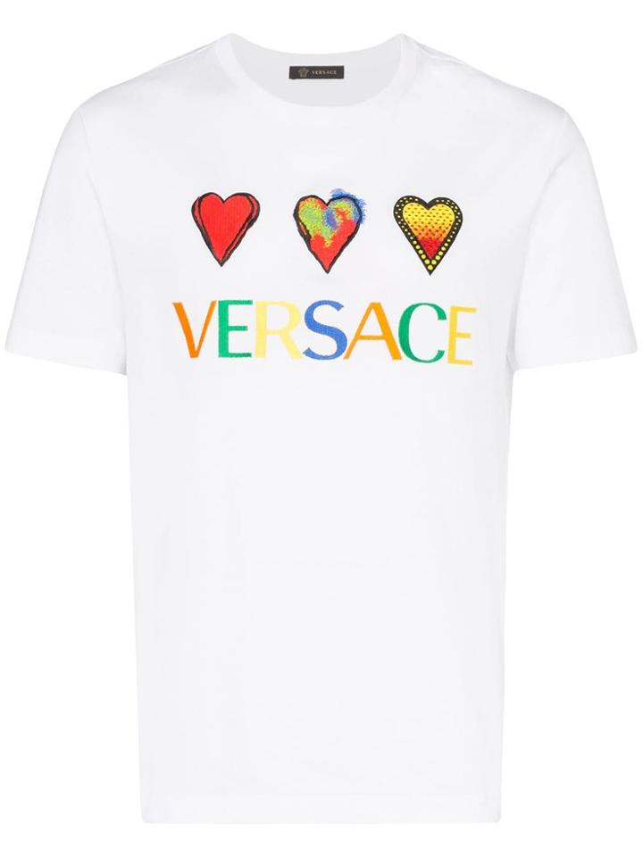 Versace Logo Heart Embroidered T-shirt - White