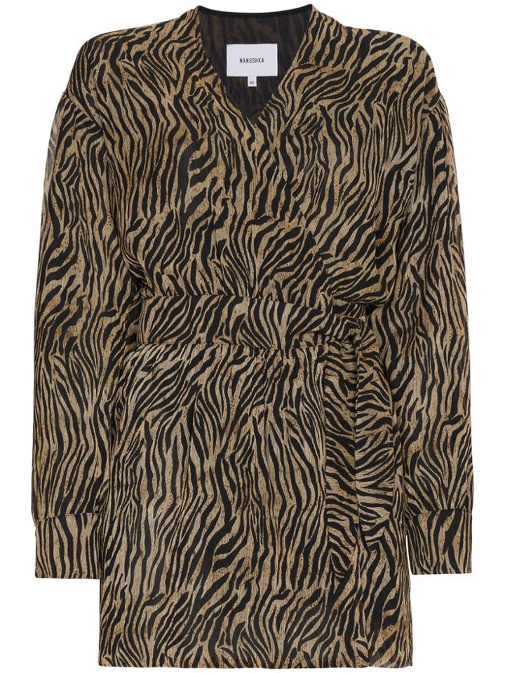 Nanushka Tiger Print Chiffon Playsuit - Brown