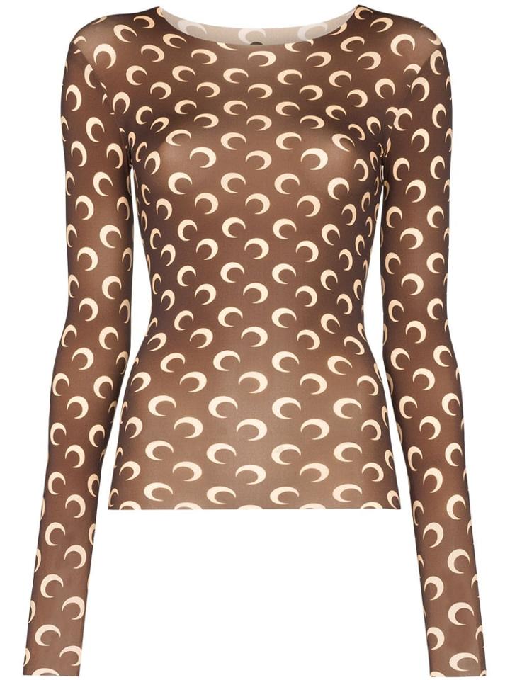 Marine Serre Crescent Moon Print Jersey Top - Brown